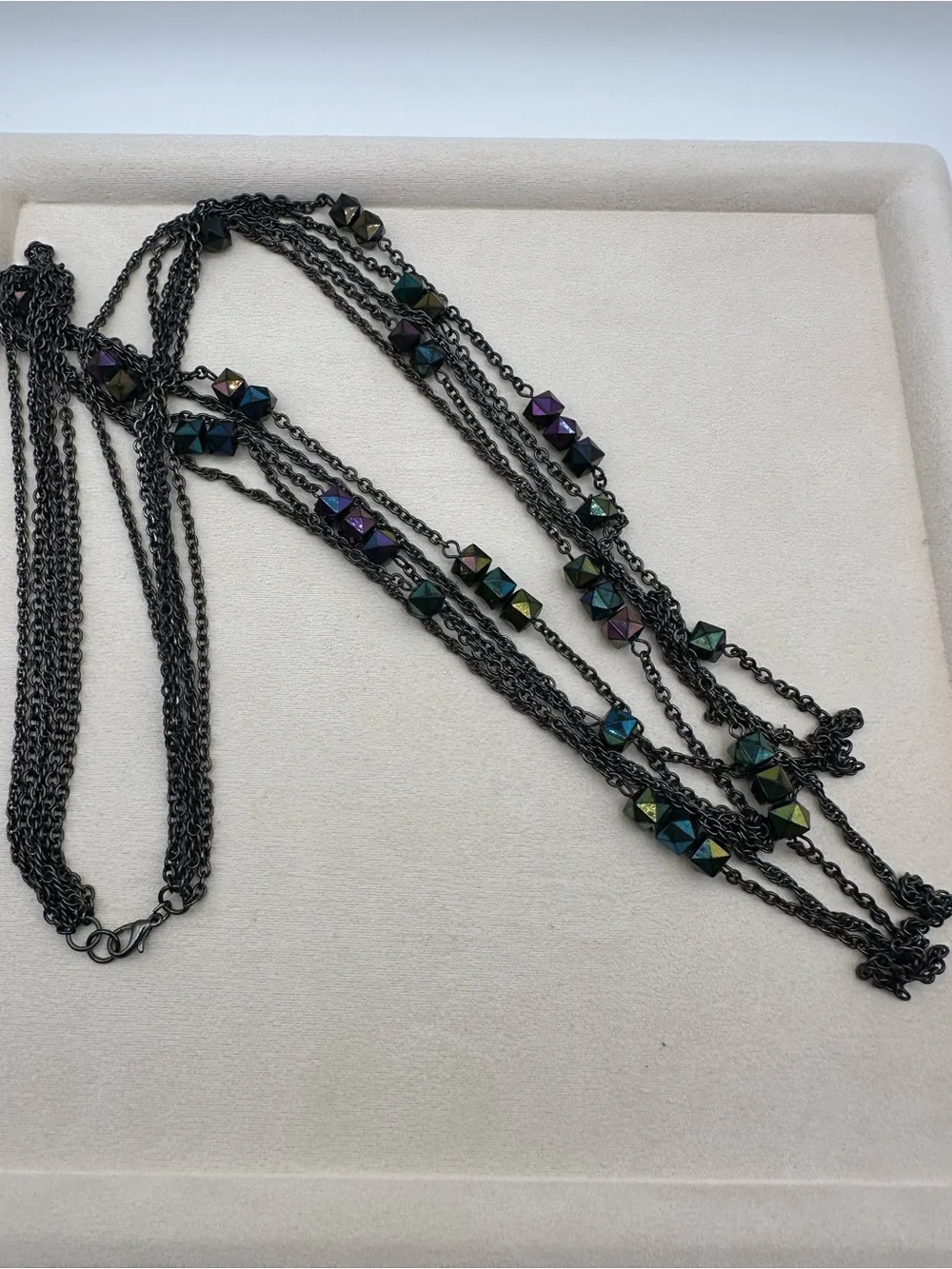 Black Multilayer Iridescent Geometric Bead Statement Necklace